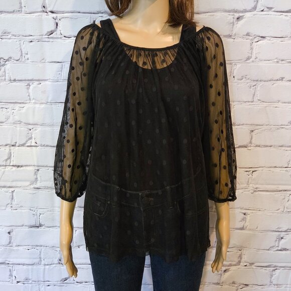 ANNE TAYLOR LOFT, 3/4 polka dot sheer black blouse - Picture 4 of 10